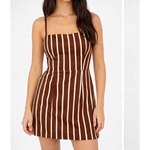 Reformation Brown Striped Mini Dress Spaghetti Strap Organic Cotton Size 0